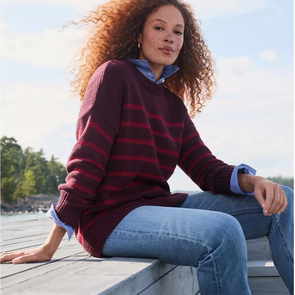 LOFT Burgundy and Red Striped Sweater